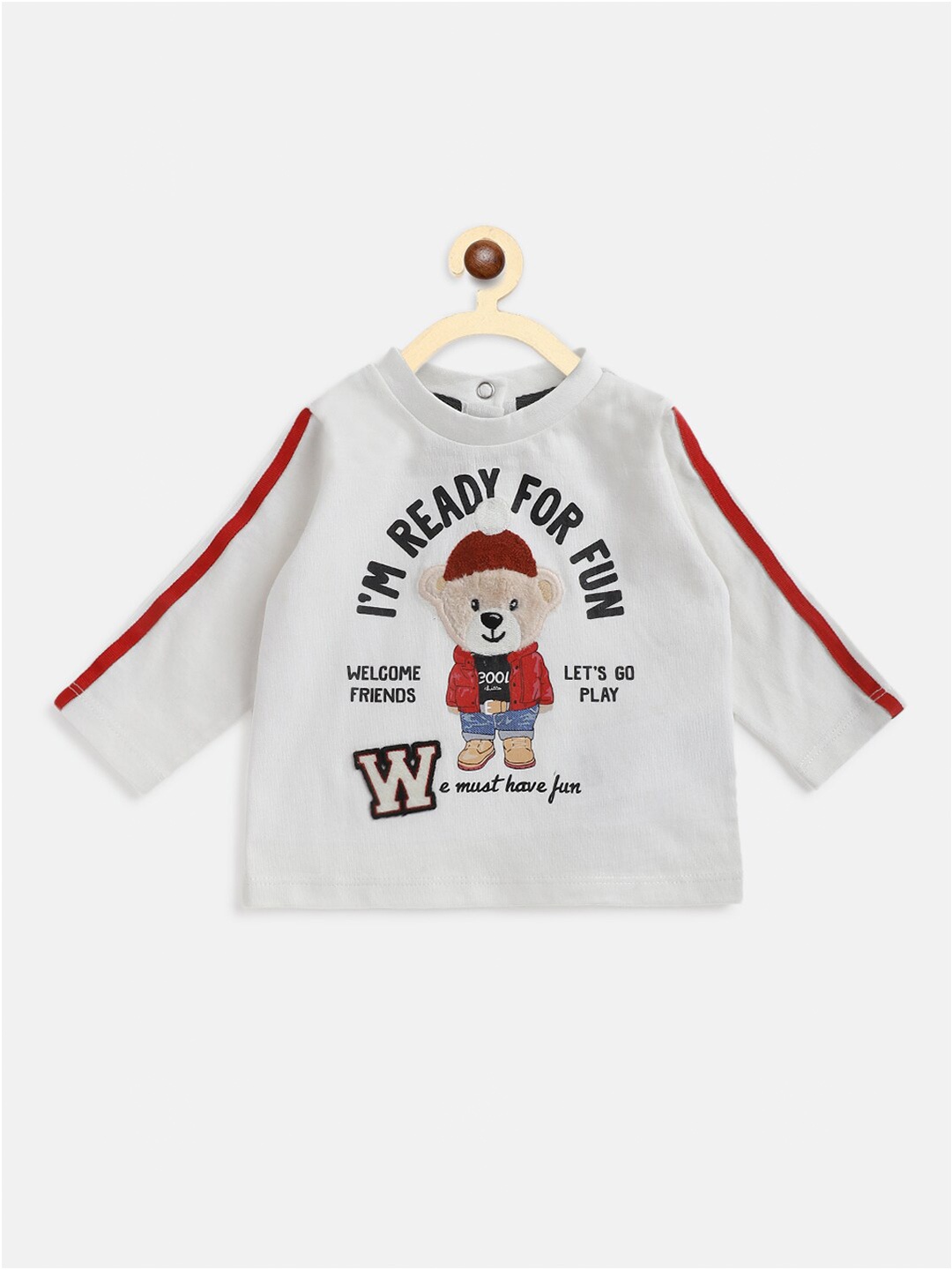 Chicco Boys White Typography Printed Pure Cotton Applique T-shirt