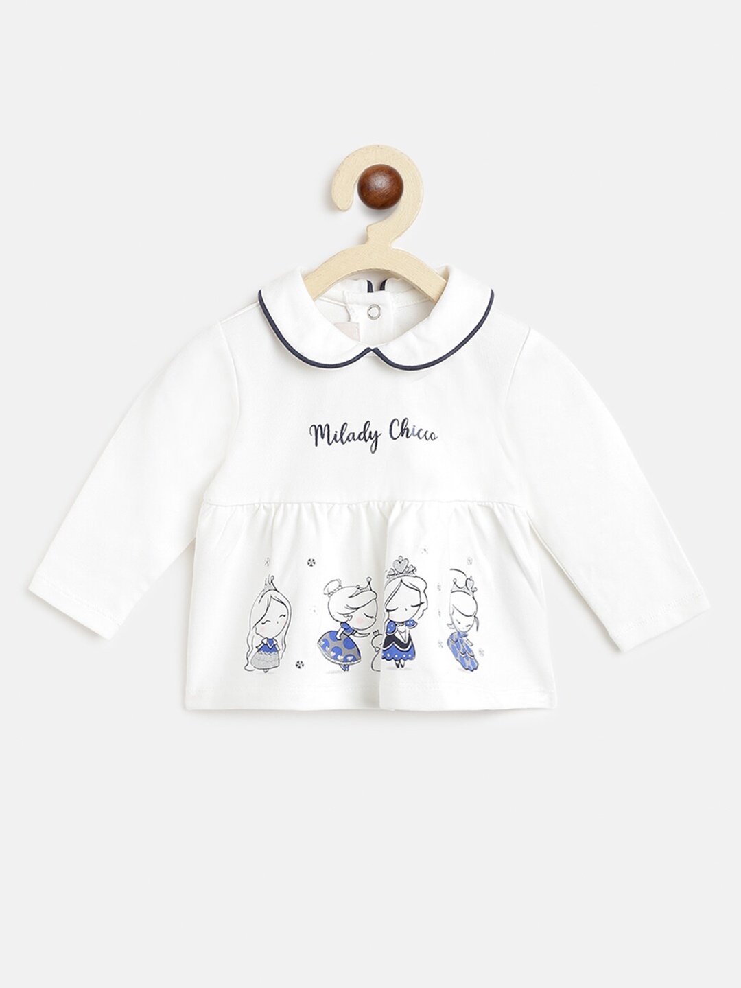 

Chicco Girls White Printed Peter Pan Collar Cotton T-shirt