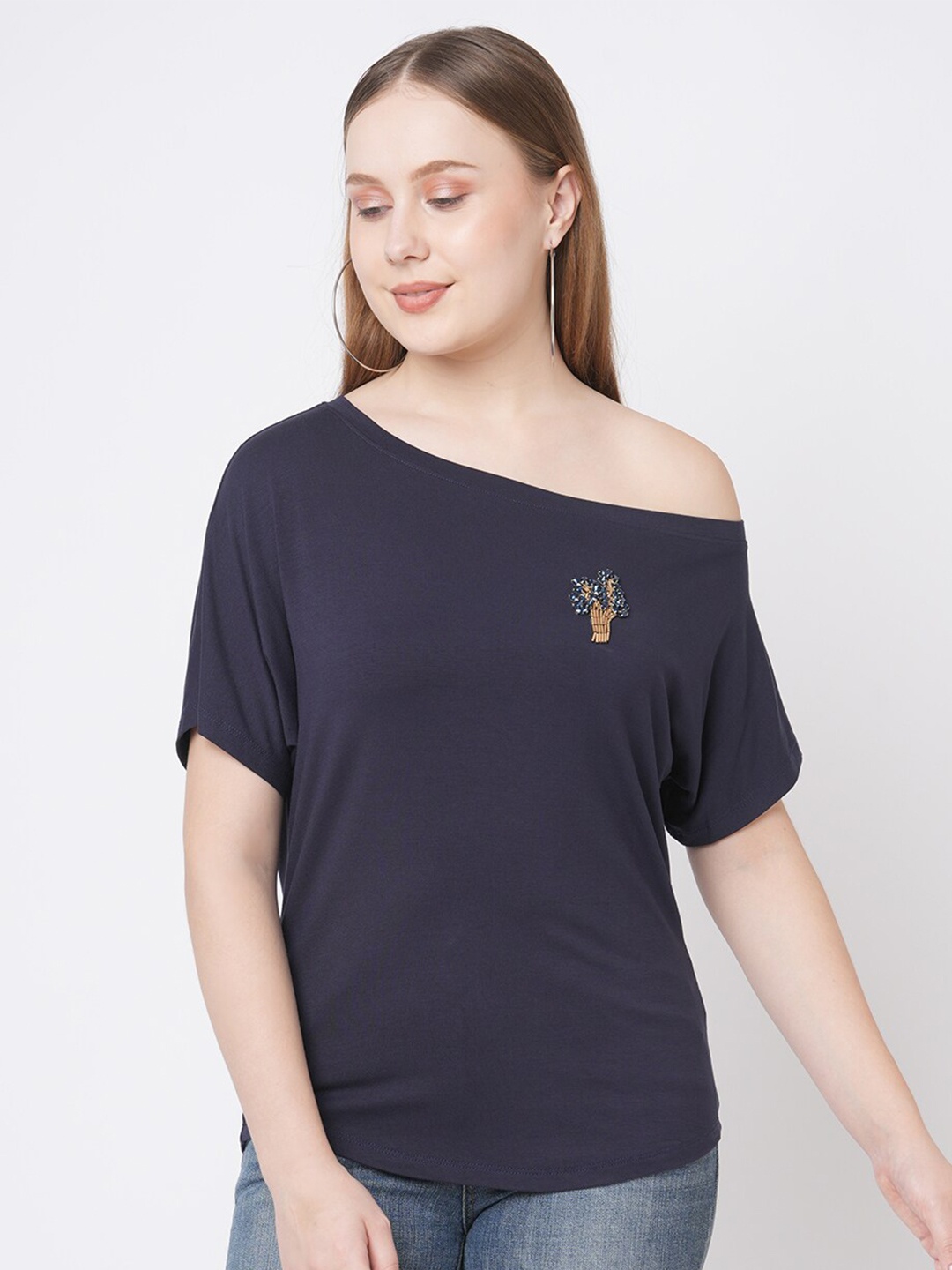 

MISH Women Navy Blue Extended Sleeves T-shirt