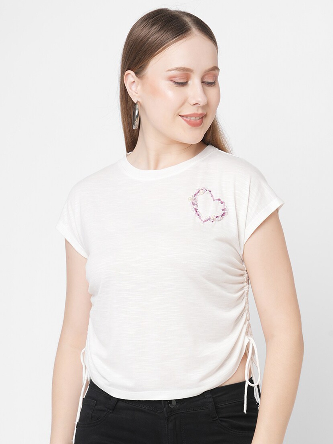 

MISH Women White Extended Sleeves T-shirt