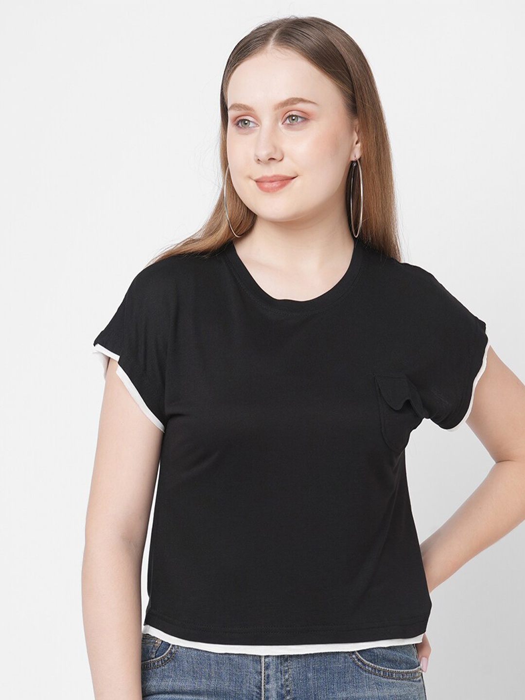 

MISH Women Black & White Extended Sleeves T-shirt