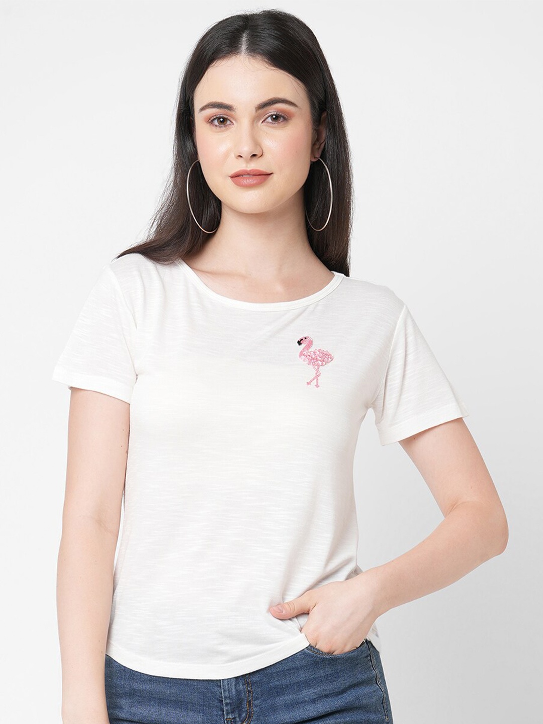 

MISH Women White Solid T-shirt