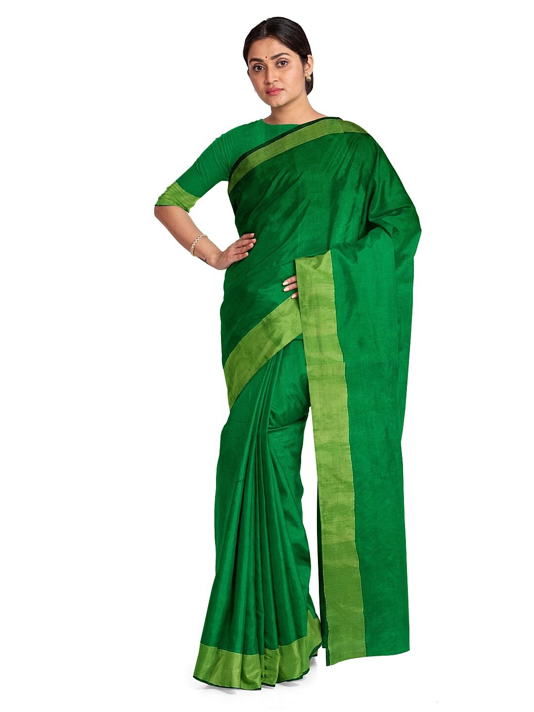 

Silk Bazar Green Zari Silk Cotton Sungudi Saree