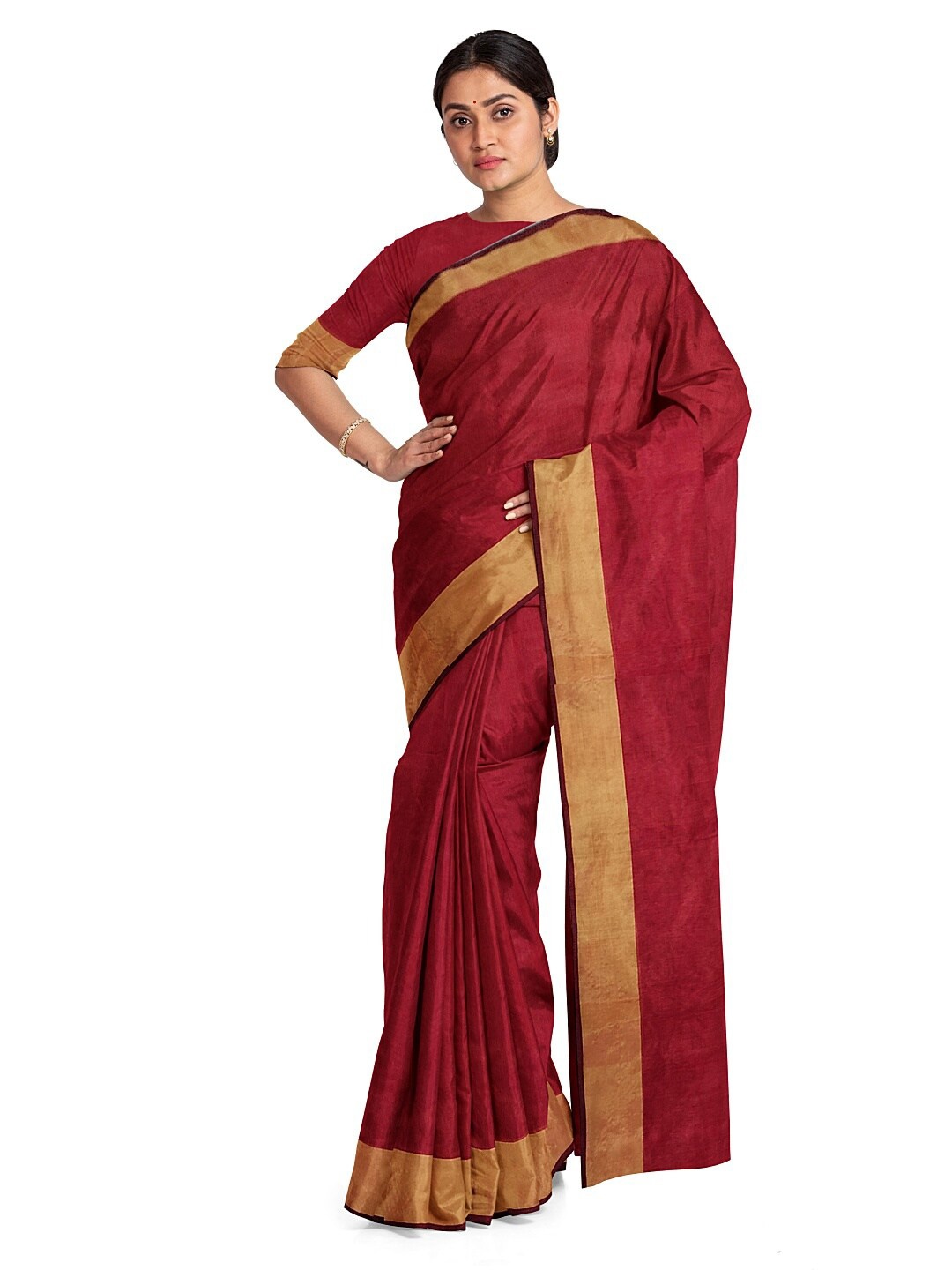 

Silk Bazar Red & Gold-Toned Silk Cotton Sungudi Saree