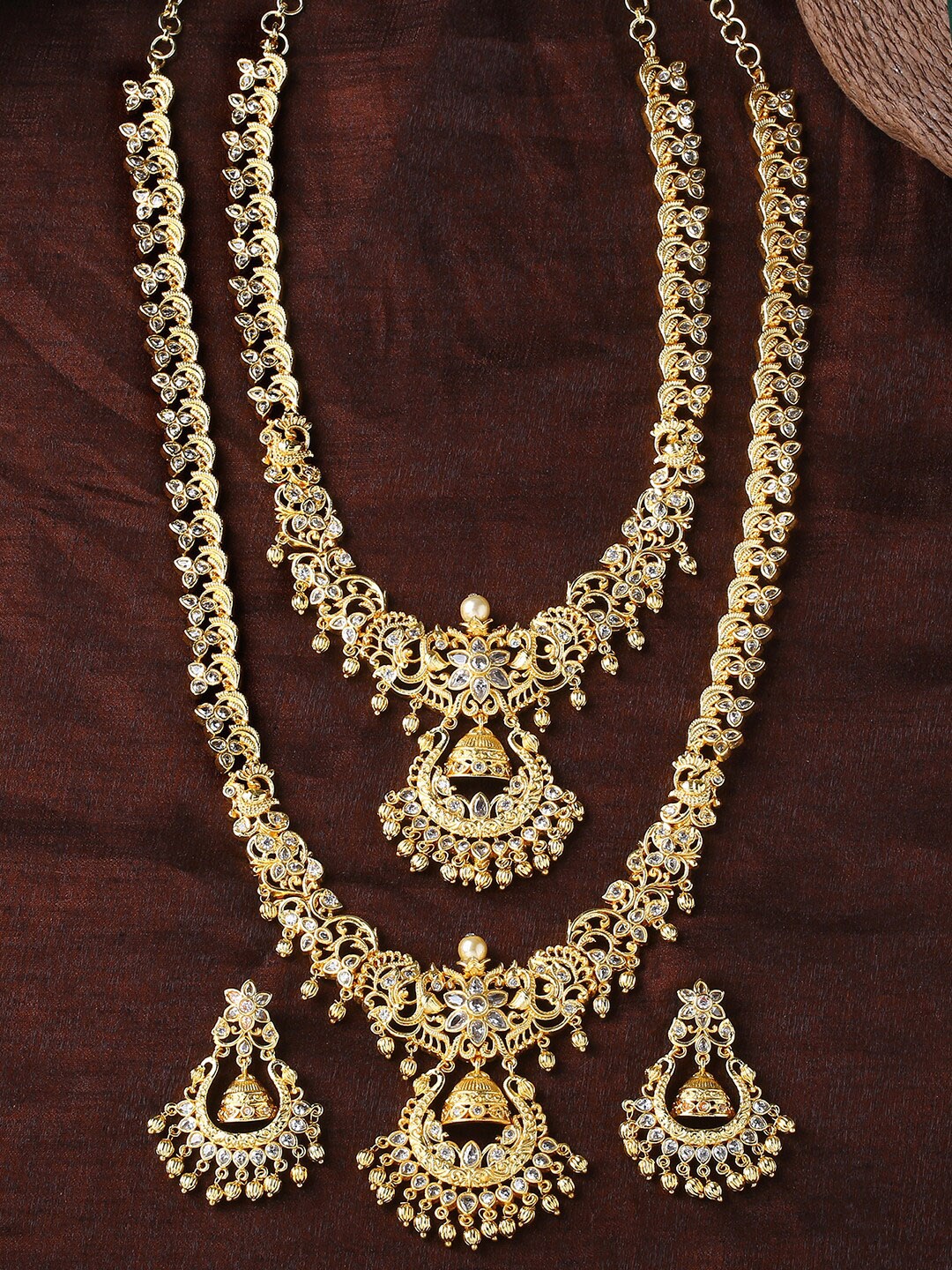 

Estele Gold Plated CZ Swarnim Designer Bridal Necklace Set Combo with Pearl