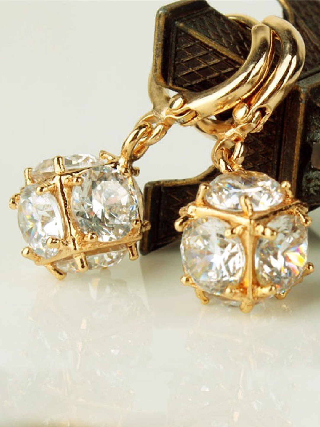 

OOMPH Gold-Toned Zirconia-Studded Handcrafted Drop Earrings