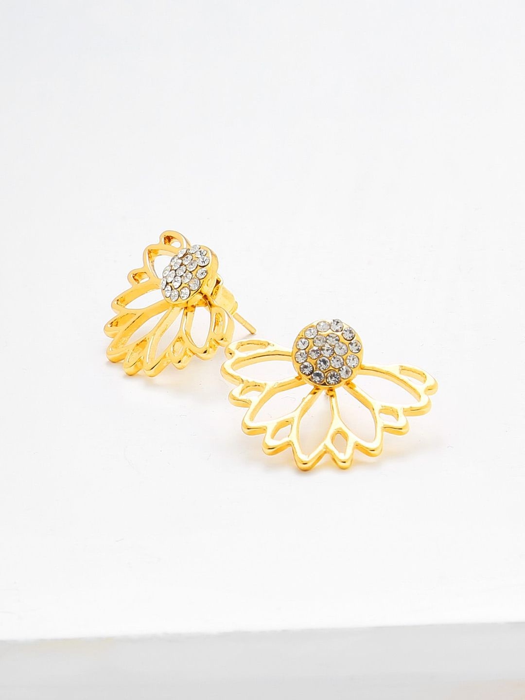 

OOMPH Gold-Toned Stone-Studded Floral Ear Jackets