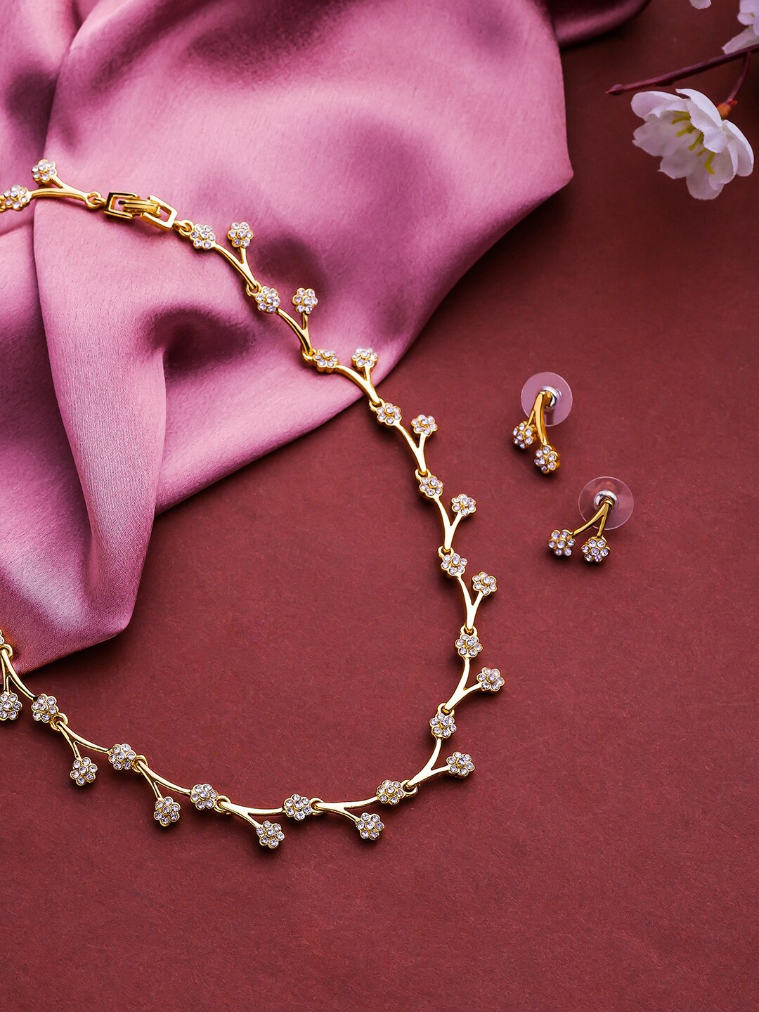 

Estele Gold-Plated White Crystal Studded Jewellery Set