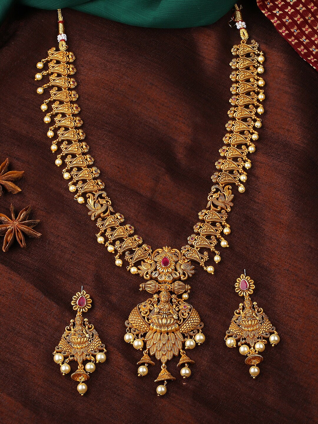 

Estele Gold Plated CZ Traditional Laxmi Ji Designer Bridal Necklace Set