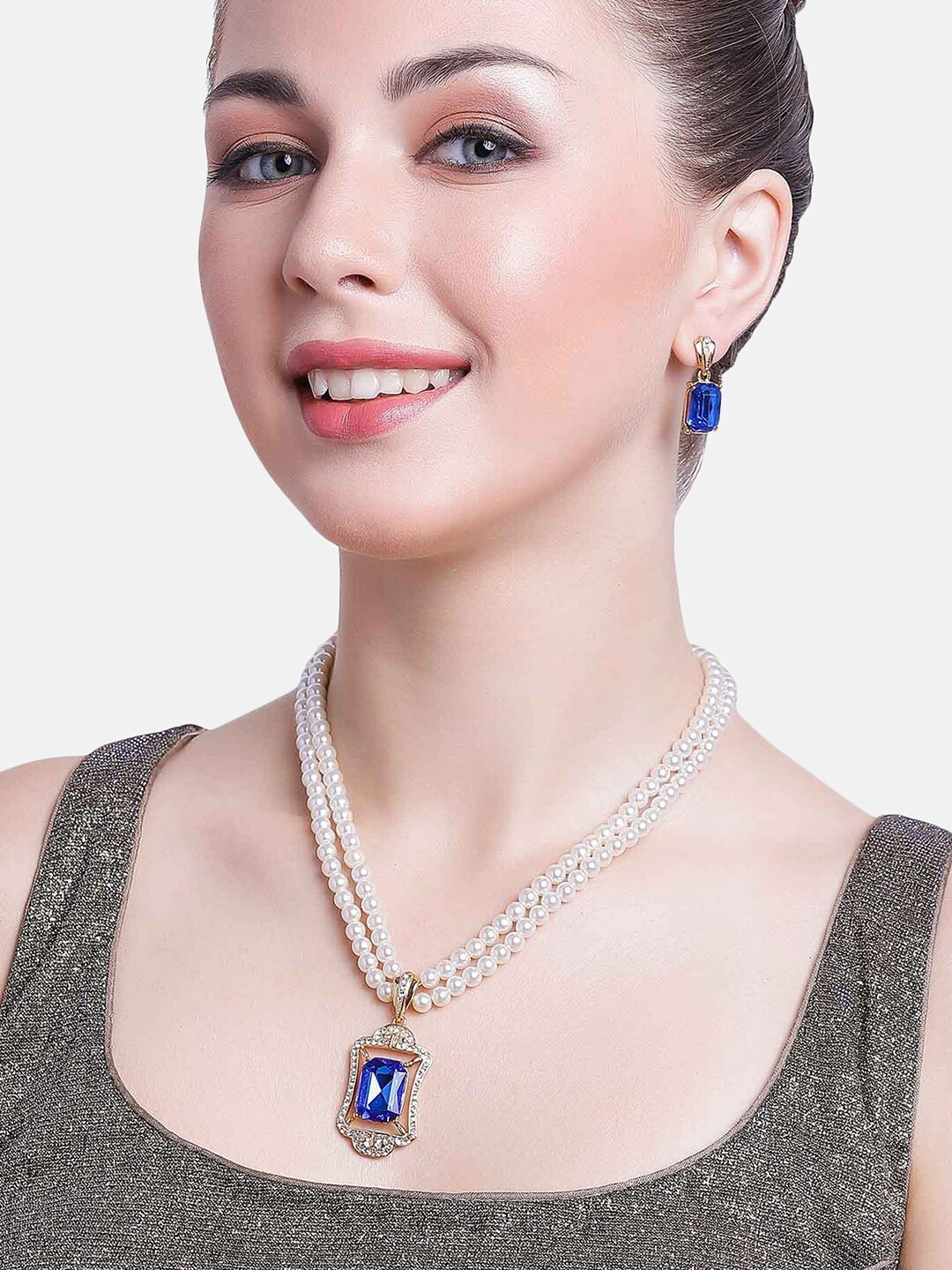 

Estele Gold Plated Sophisticated Pearl Jewellery Set with Amethyst Stone for Women