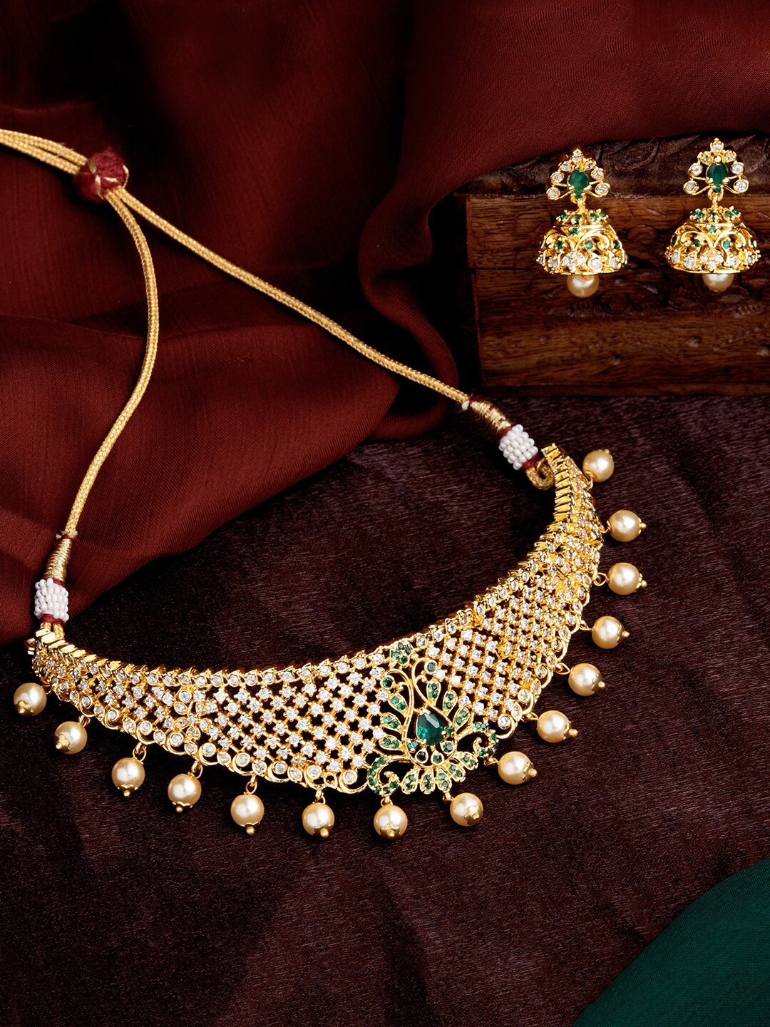 

Estele Green & White Gold-Plated CZ Stone-Studded Jewellery Set