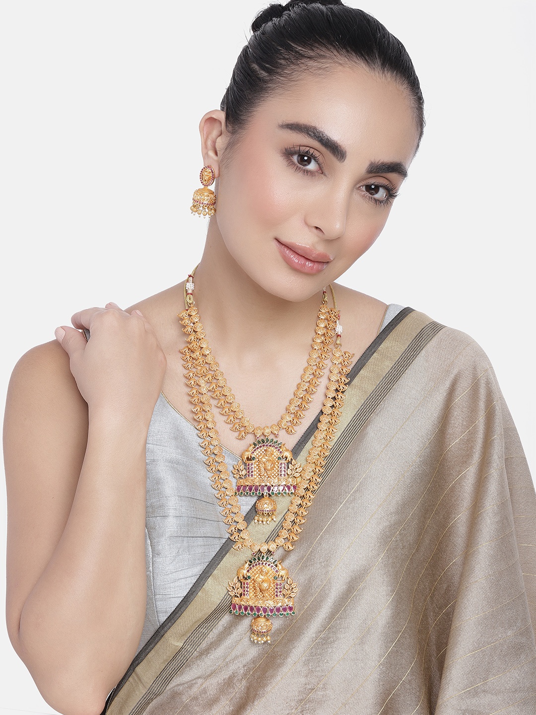 

Estele Gold Plated CZ Kanhaiya Designer Bridal Necklace Set Combo