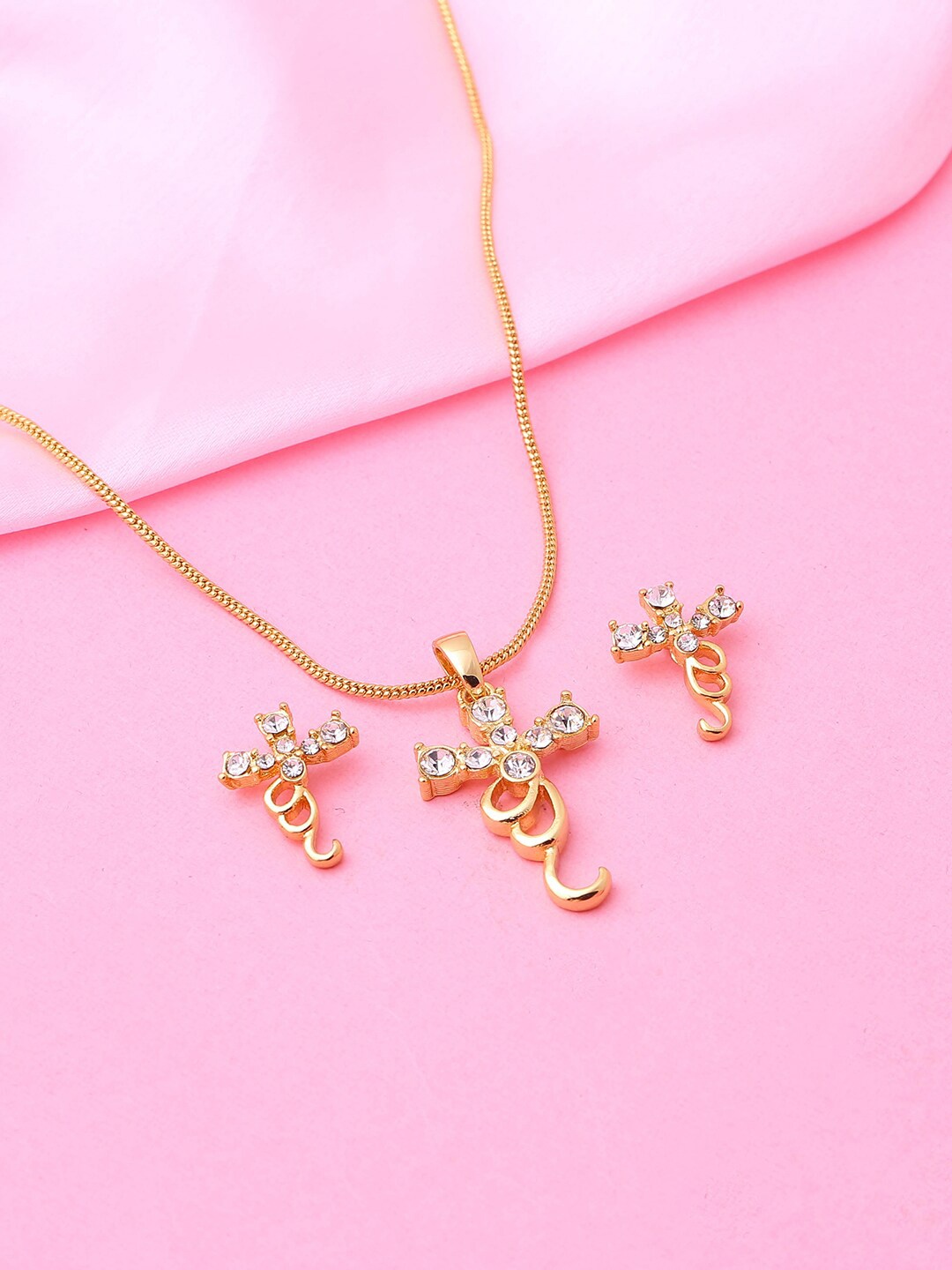 

Estele Gold Plated Crystal Detail Cross Designer Jewellery Set