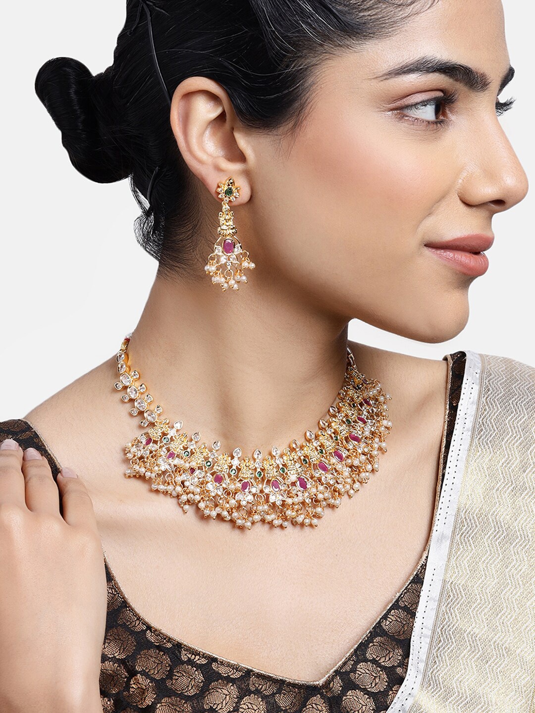 

Estele Gold-Plated White CZ-Studded Jewellery Set