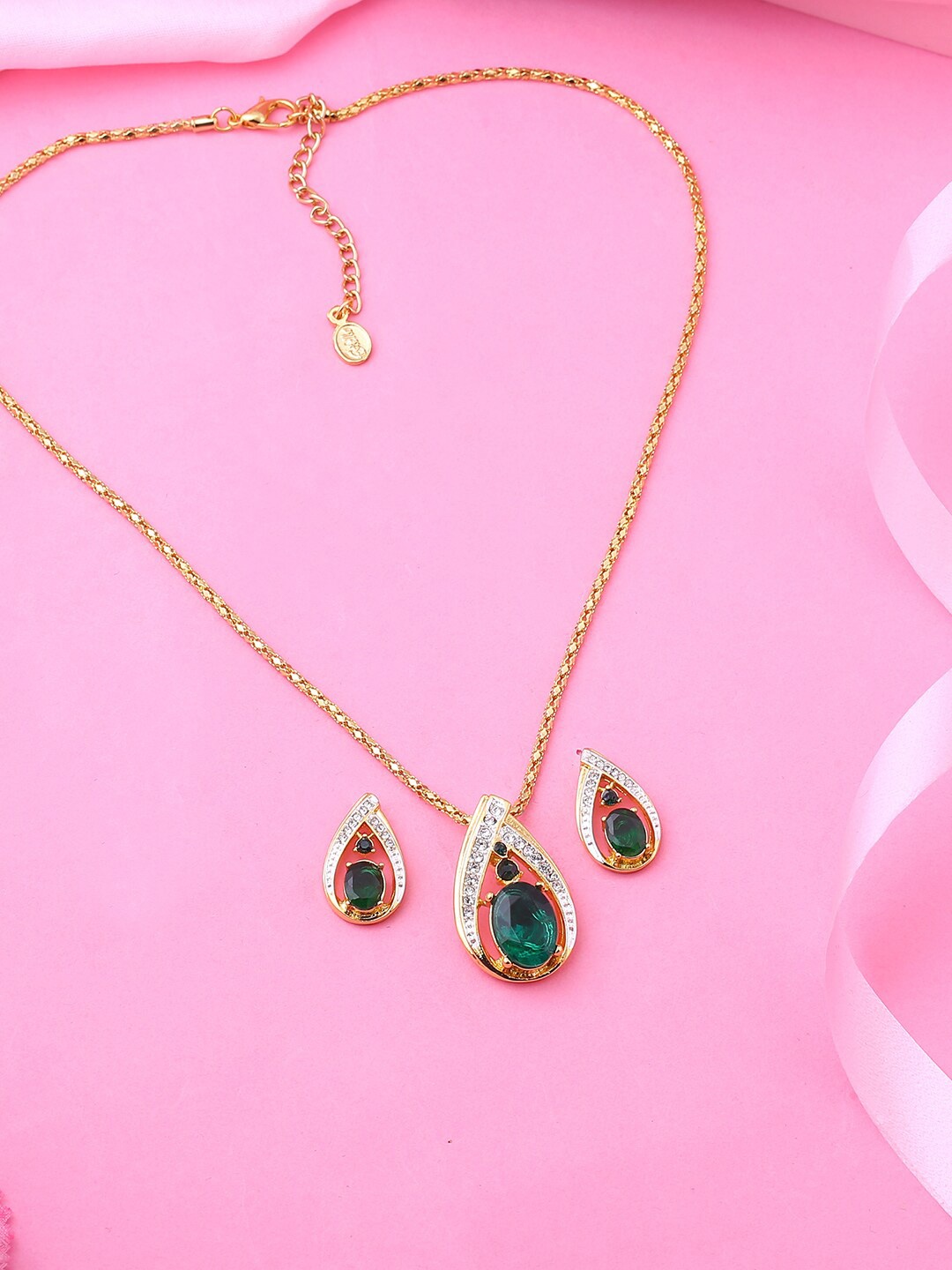 

Estele Gold Plated Fancy Drop Designer Pendant Set