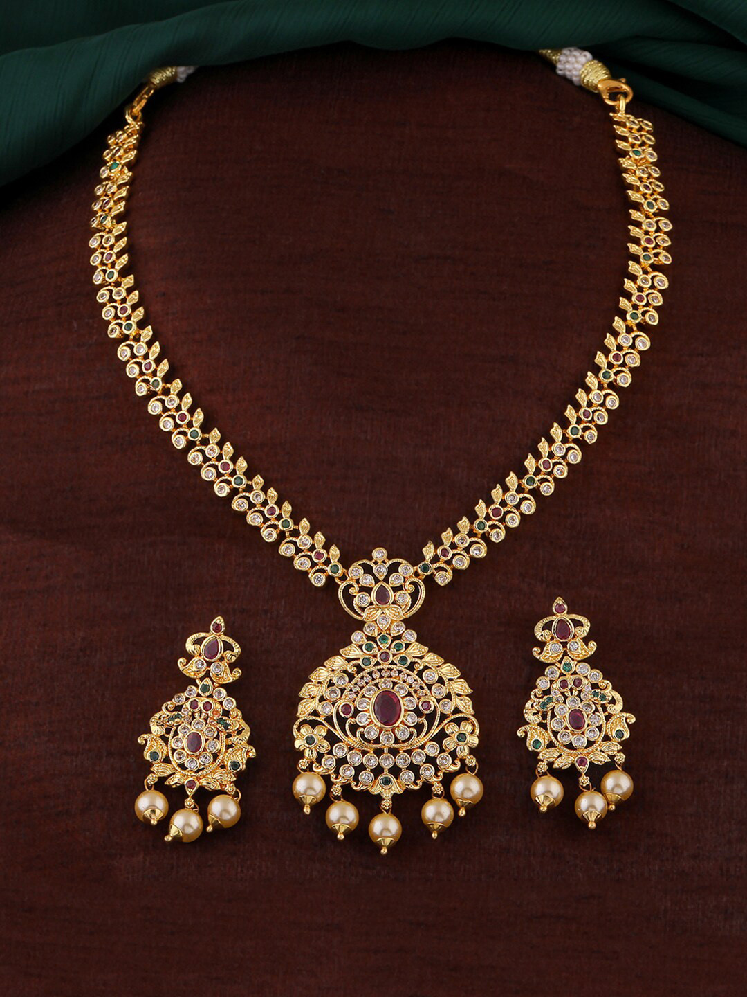 

Estele Gold Plated CZ & Pearl Detail Ravishing Bridal Jewellery Set