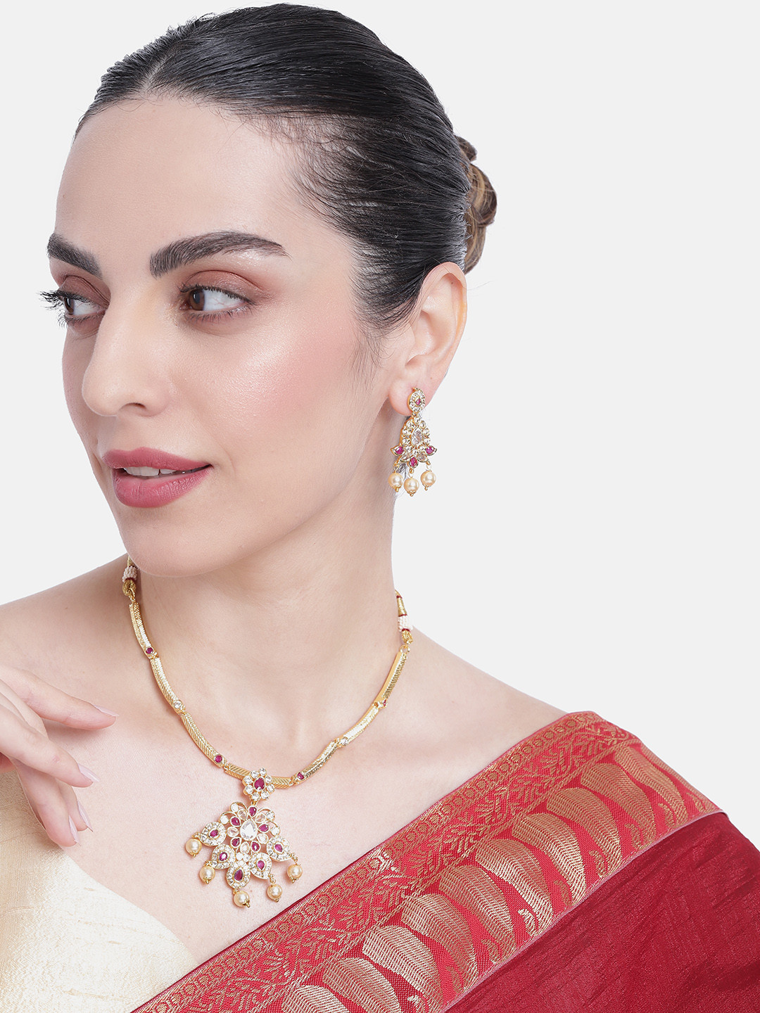 

Estele Gold-Plated Pink CZ-Studded & Beaded Jewellery Set