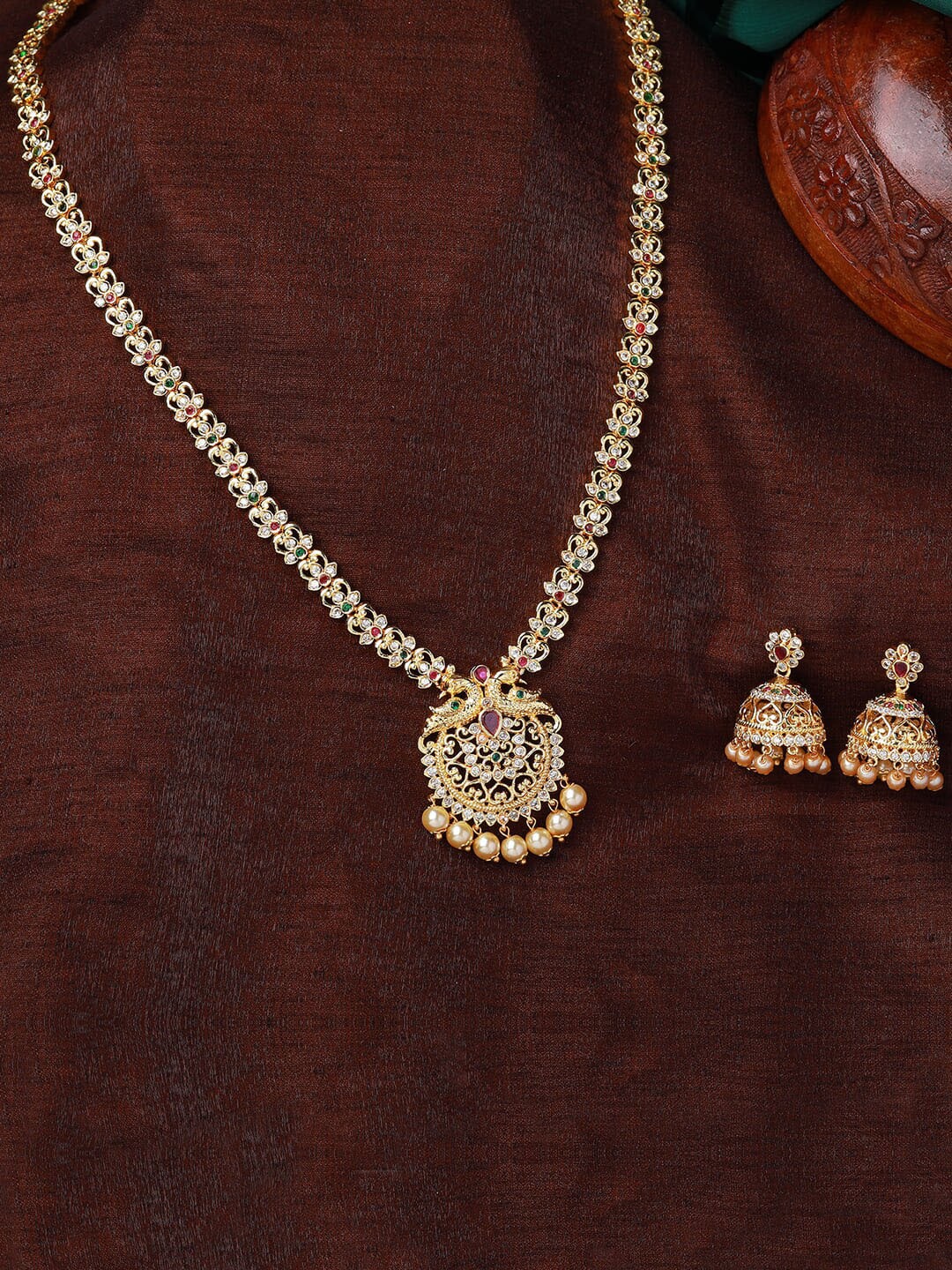 

Estele Gold-Plated Pink & White CZ Stone-Studded & Beaded Jewellery Set