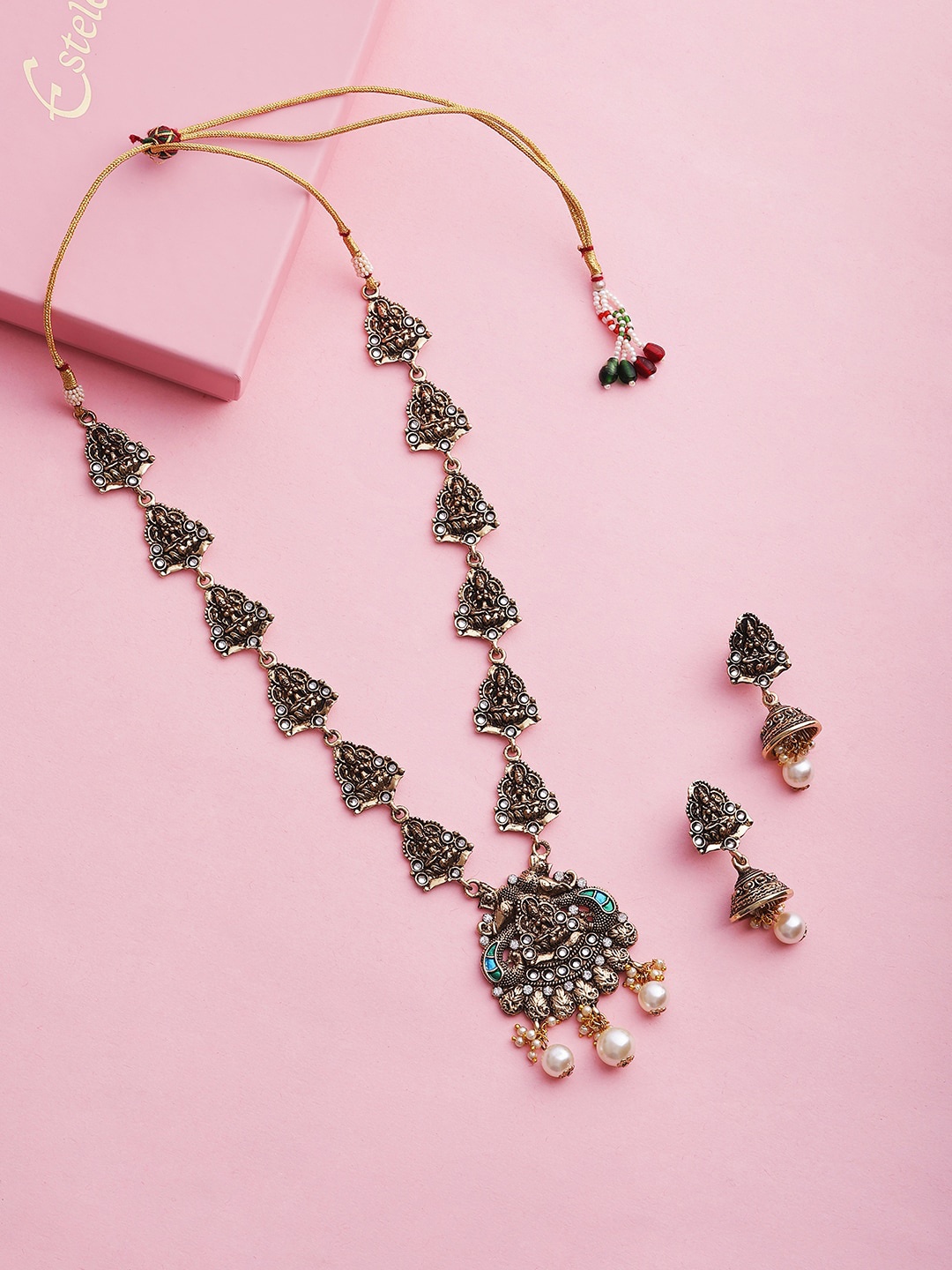 

Estele Gold Plated Traditional Laxmi Devi Designer Pearl Drop Jewellery Set