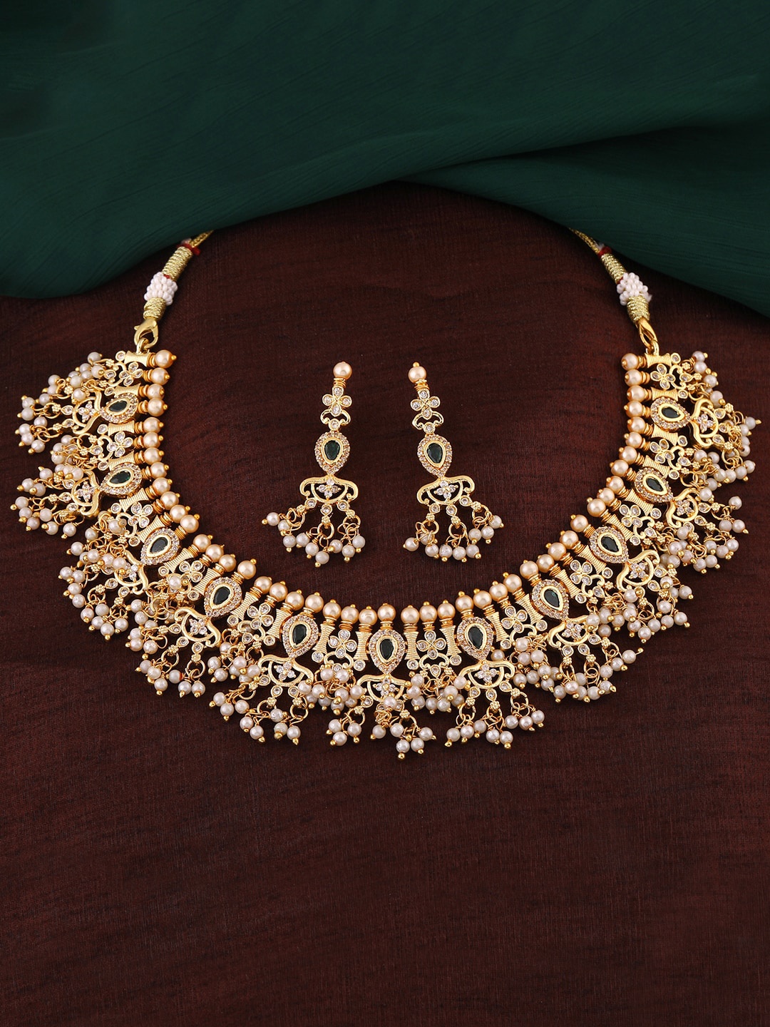 

Estele Gold Plated CZ Fascinating Necklace Set with Pearls