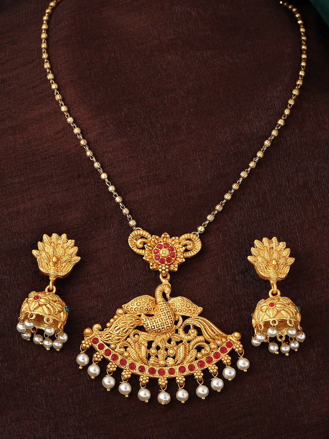 

Estele Gold Plated Peacock Designer Necklace Set with Pearls