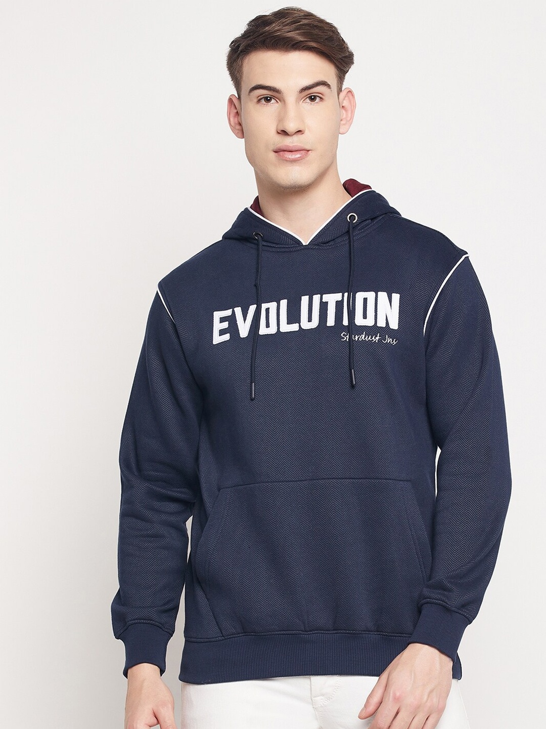 

Duke Men Navy Blue Printed Hooded Sweatshirt