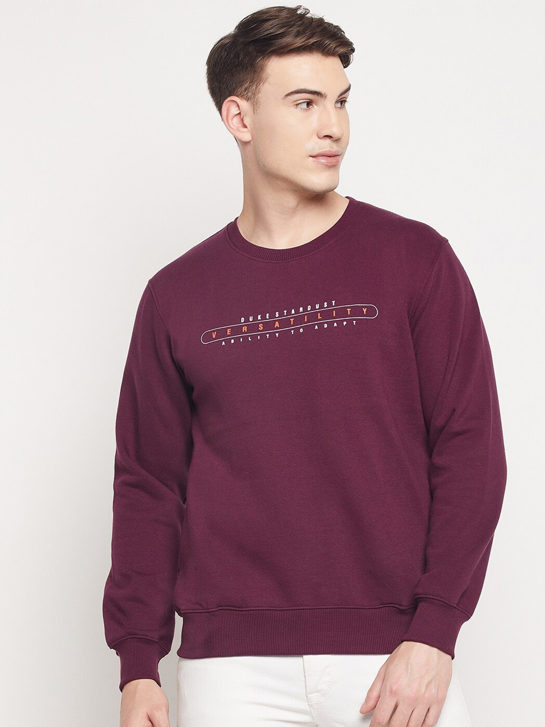 

Duke Men Maroon Printed Fleece Sweatshirt