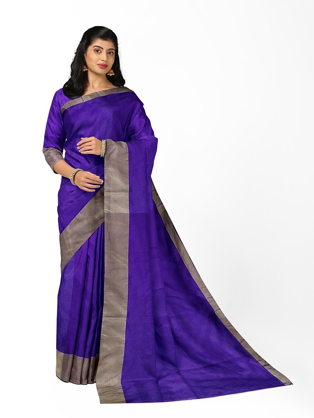 

Silk Bazar Purple & Gold-Toned Silk Cotton Saree
