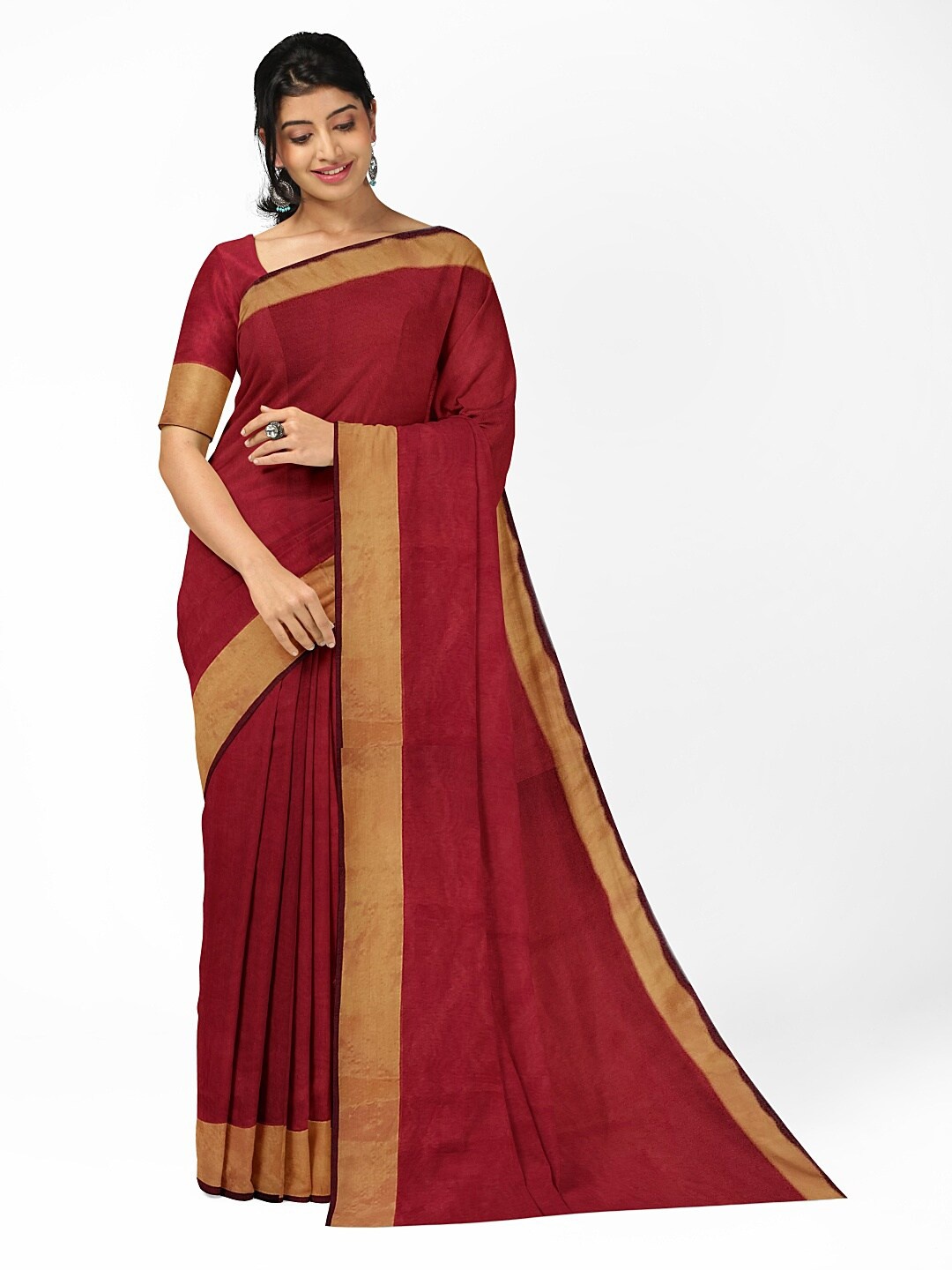 

Silk Bazar Red & Gold-Toned Zari Silk Cotton Saree
