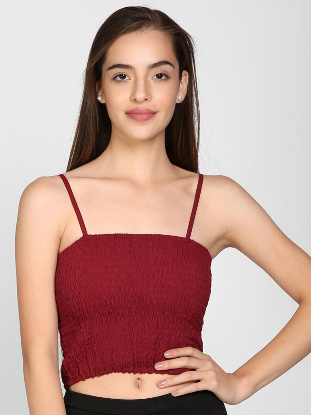 

I Love She Women Maroon Casual Sleeveless Crop Top