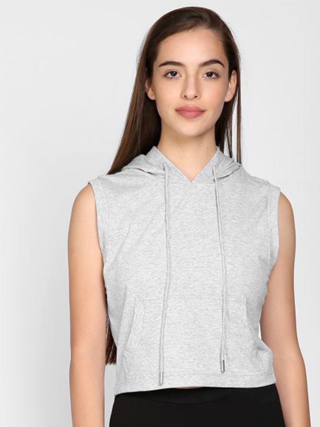 

I Love She Grey Hooded Sleeveless Crop Top
