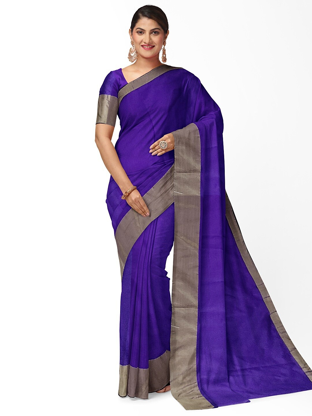 

Silk Bazar Purple & Grey Zardozi Silk Cotton Sungudi Saree