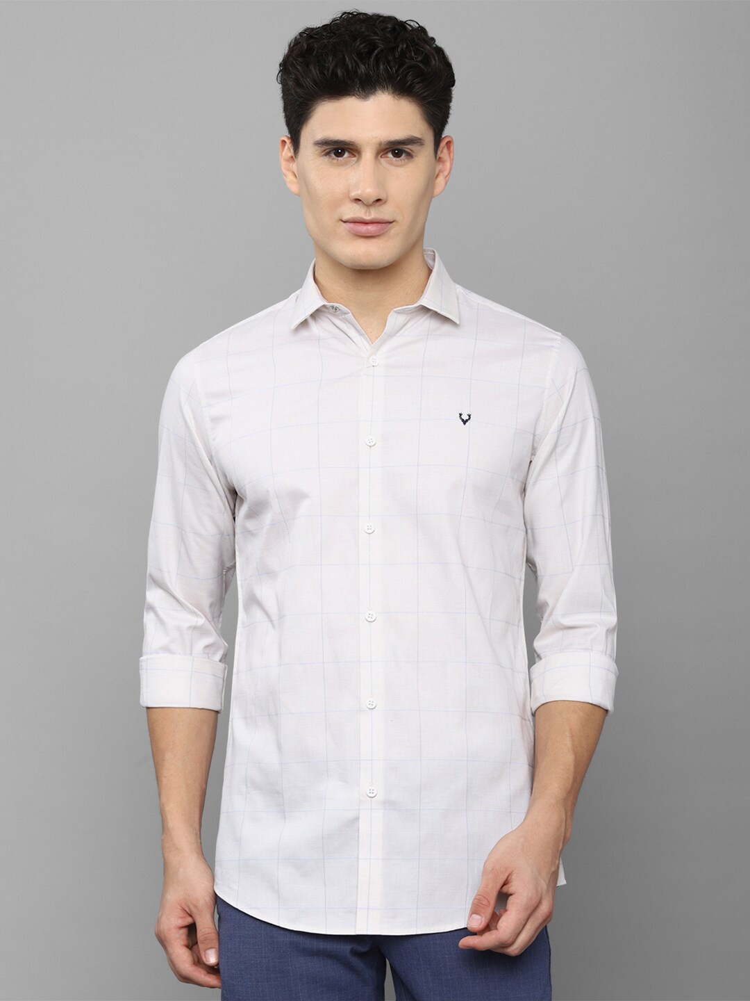 

Allen Solly Men White Slim Fit Windowpane Checked Formal Shirt