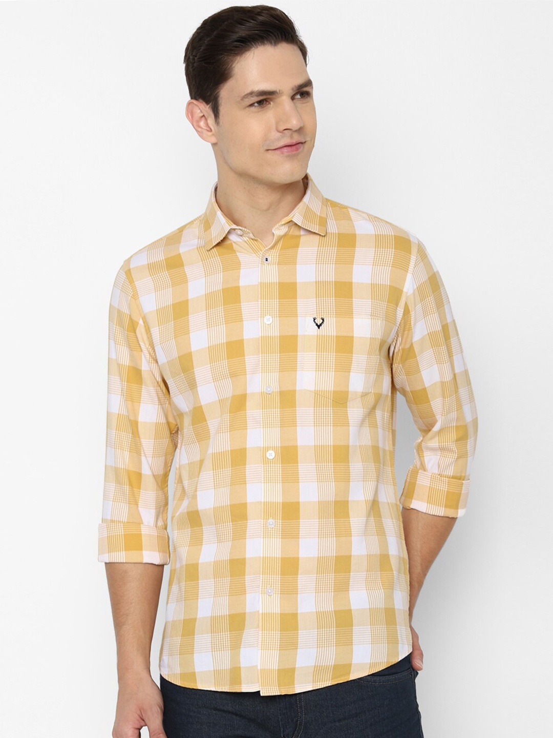 

Allen Solly Men Yellow Slim Fit Gingham Checked Pure Cotton Casual Shirt