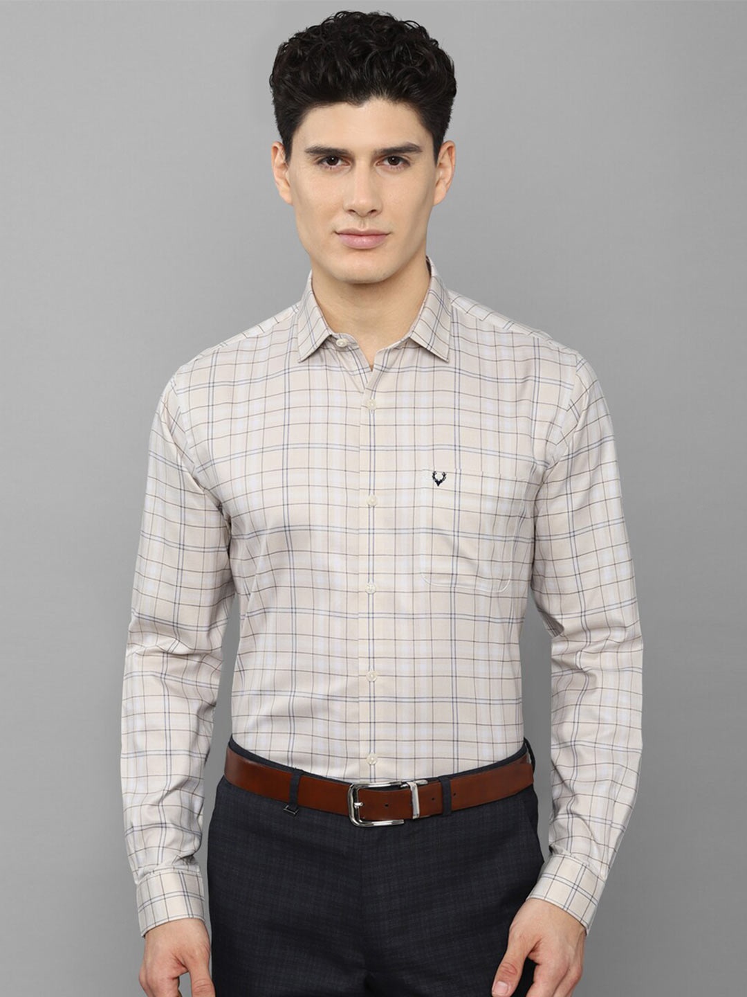 

Allen Solly Men Grey Slim Fit Tartan Checks Checked Cotton Formal Shirt