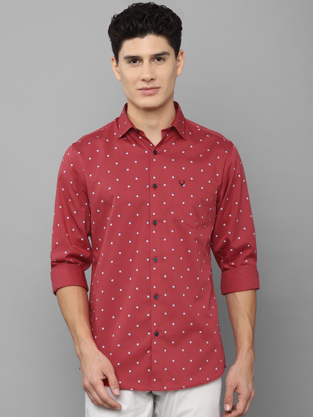 

Allen Solly Men Maroon Slim Fit Printed Casual Cotton Shirt