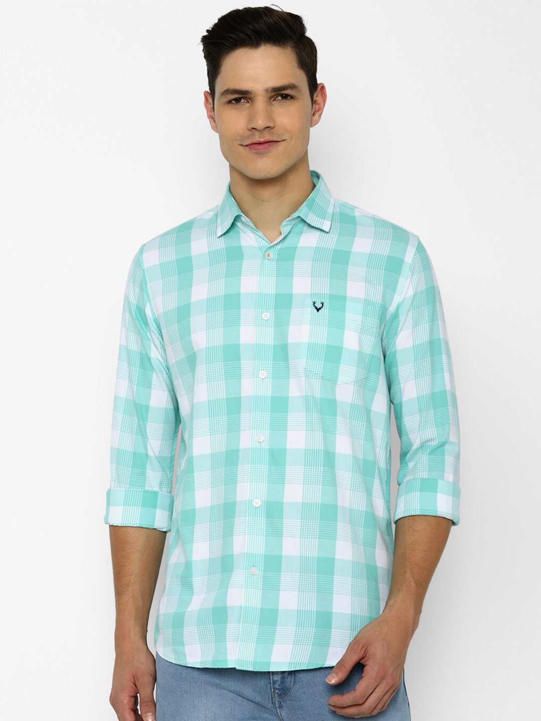 

Allen Solly Men Green Slim Fit Gingham Checks Checked Cotton Casual Shirt