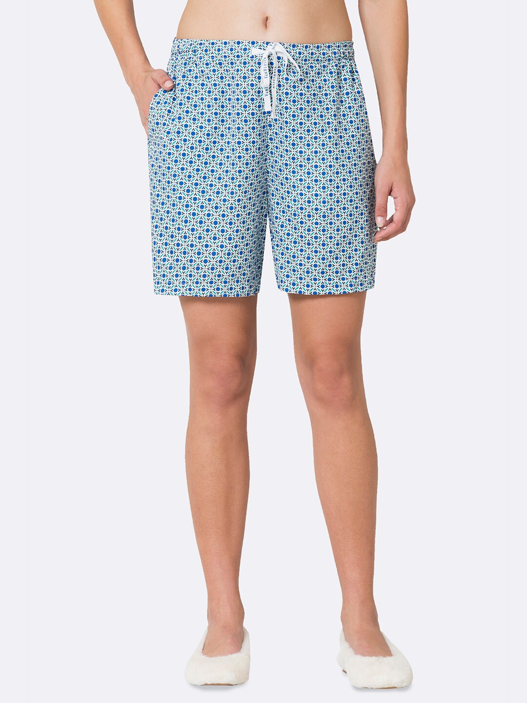 

Van Heusen Women Cluster Tile Allover Print Functional Pocket Superior Drape Lounge Shorts, Blue