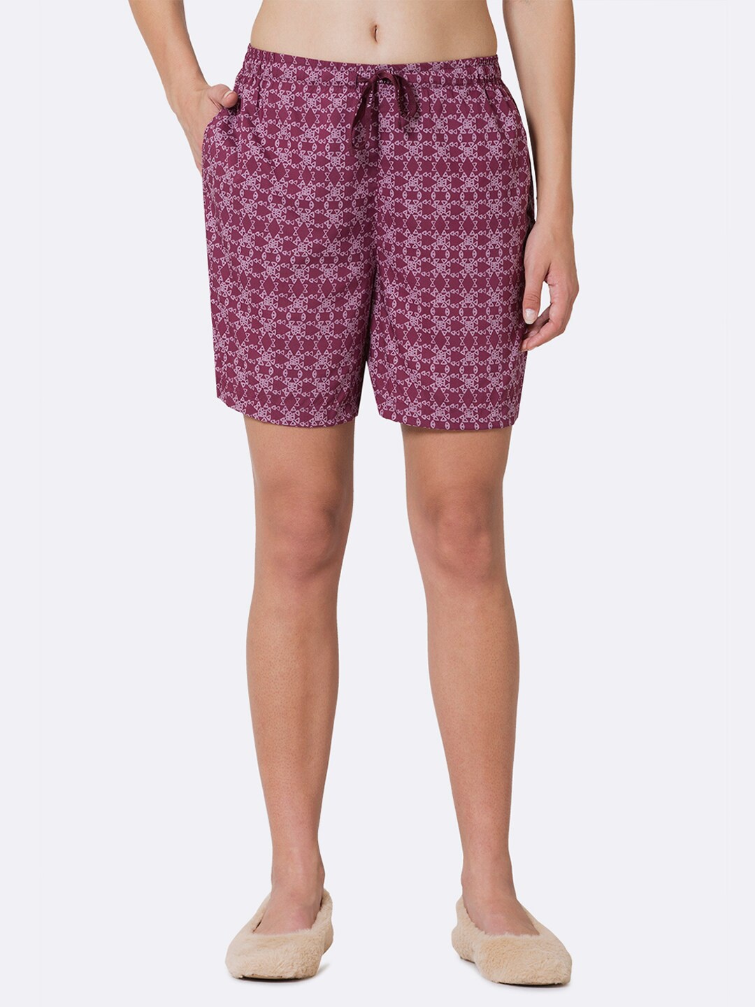 

Van Heusen Women Printed Lounge Shorts, Maroon