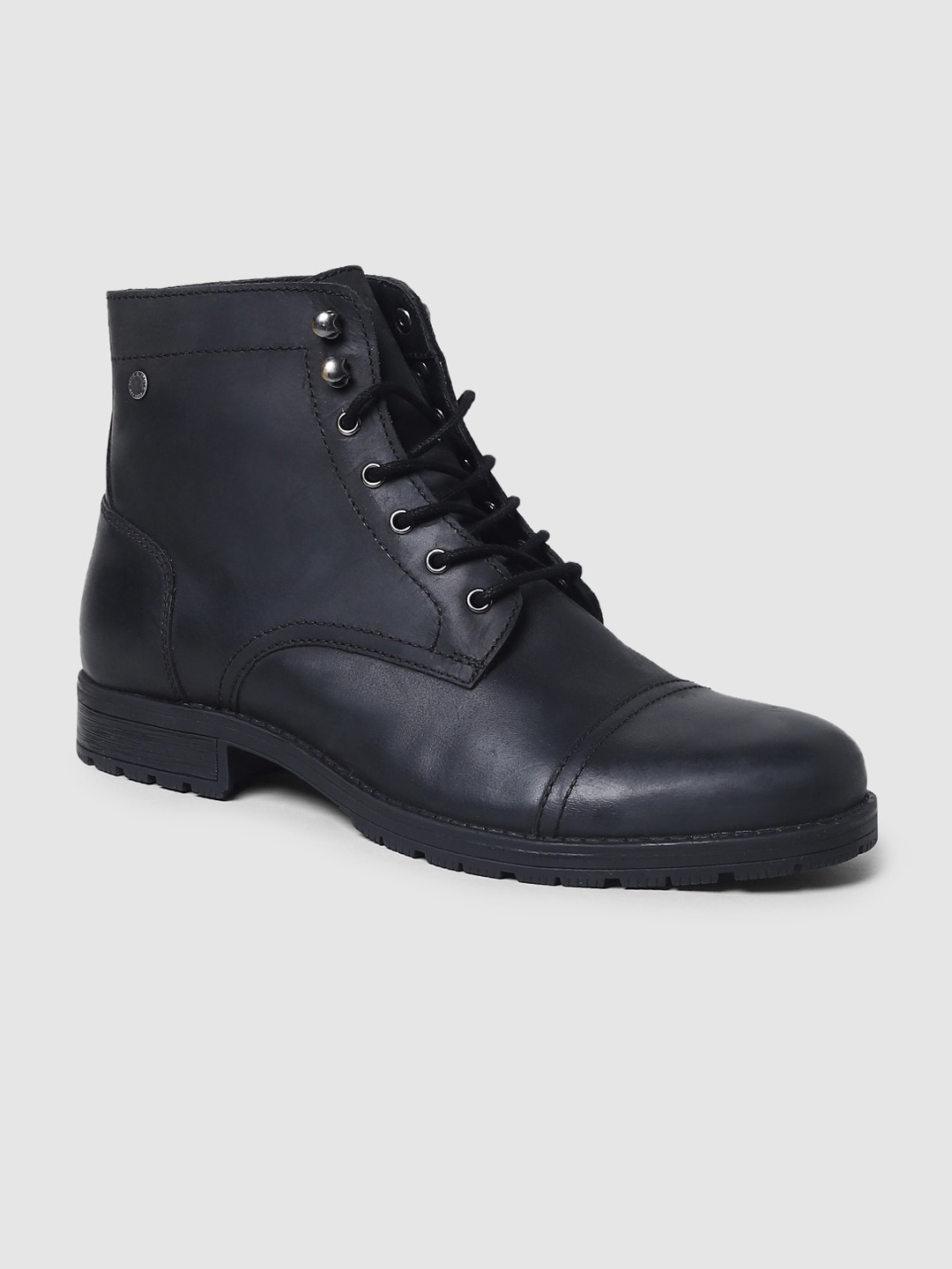 

Jack & Jones Men Black Solid Leather Boots