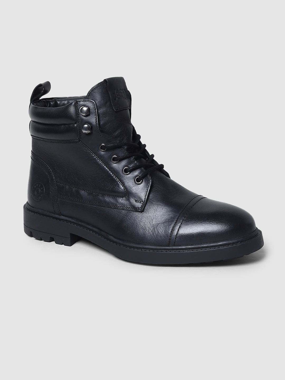 

Jack & Jones Men Black Solid Leather Boots