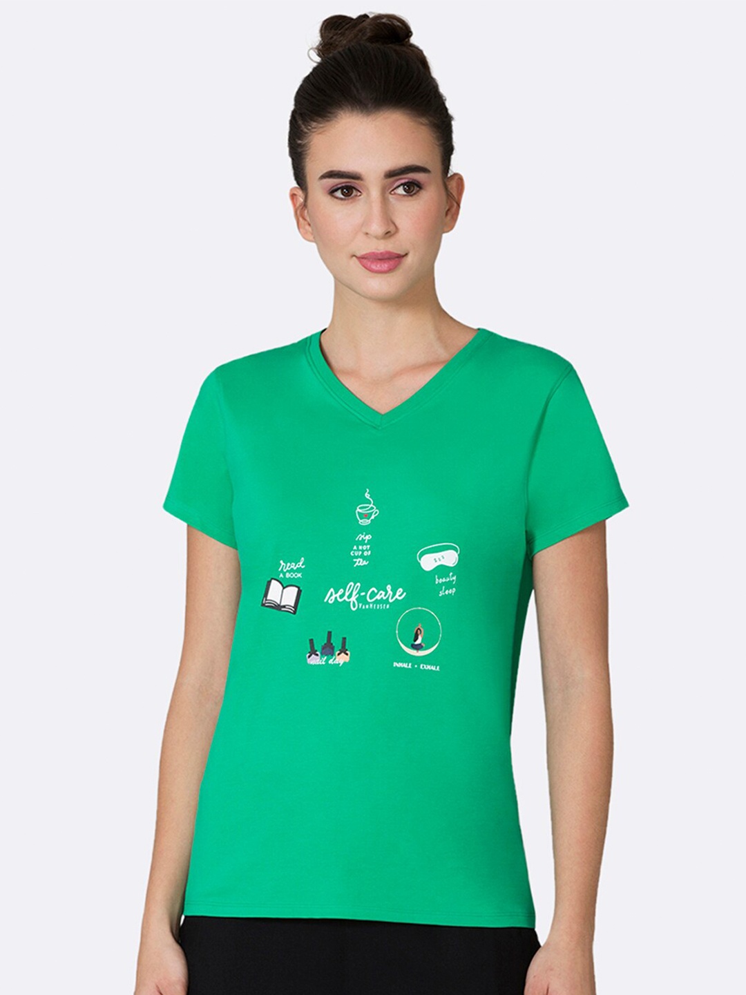 

Van Heusen Women Self Care Front Print V-Neck Short Sleeve Lounge T-Shirt, Green