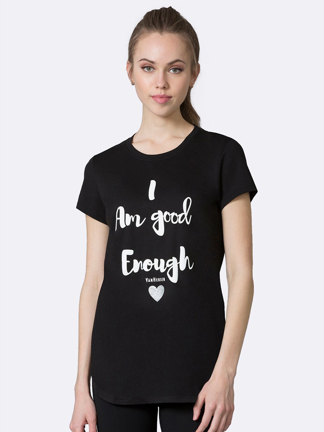 Van Heusen I Am Good Front Print Round Neck Short Sleeve Lounge T-Shirt, Black