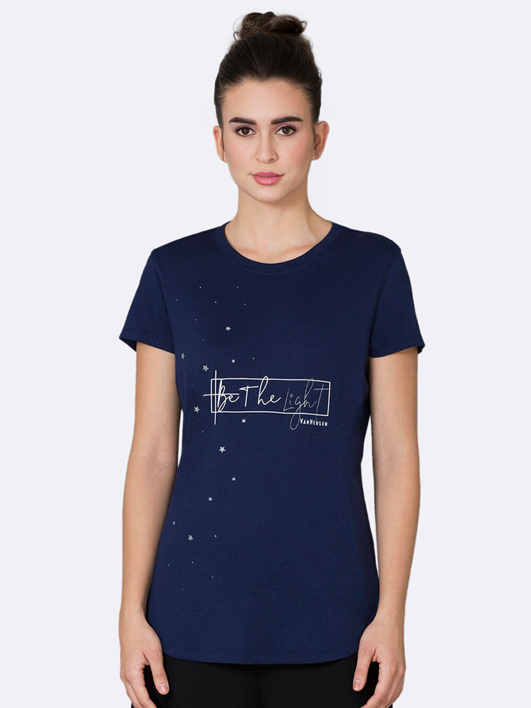 

Van Heusen Women Star Light Front Print Round Neck Short Sleeve Lounge T-Shirt, Navy blue