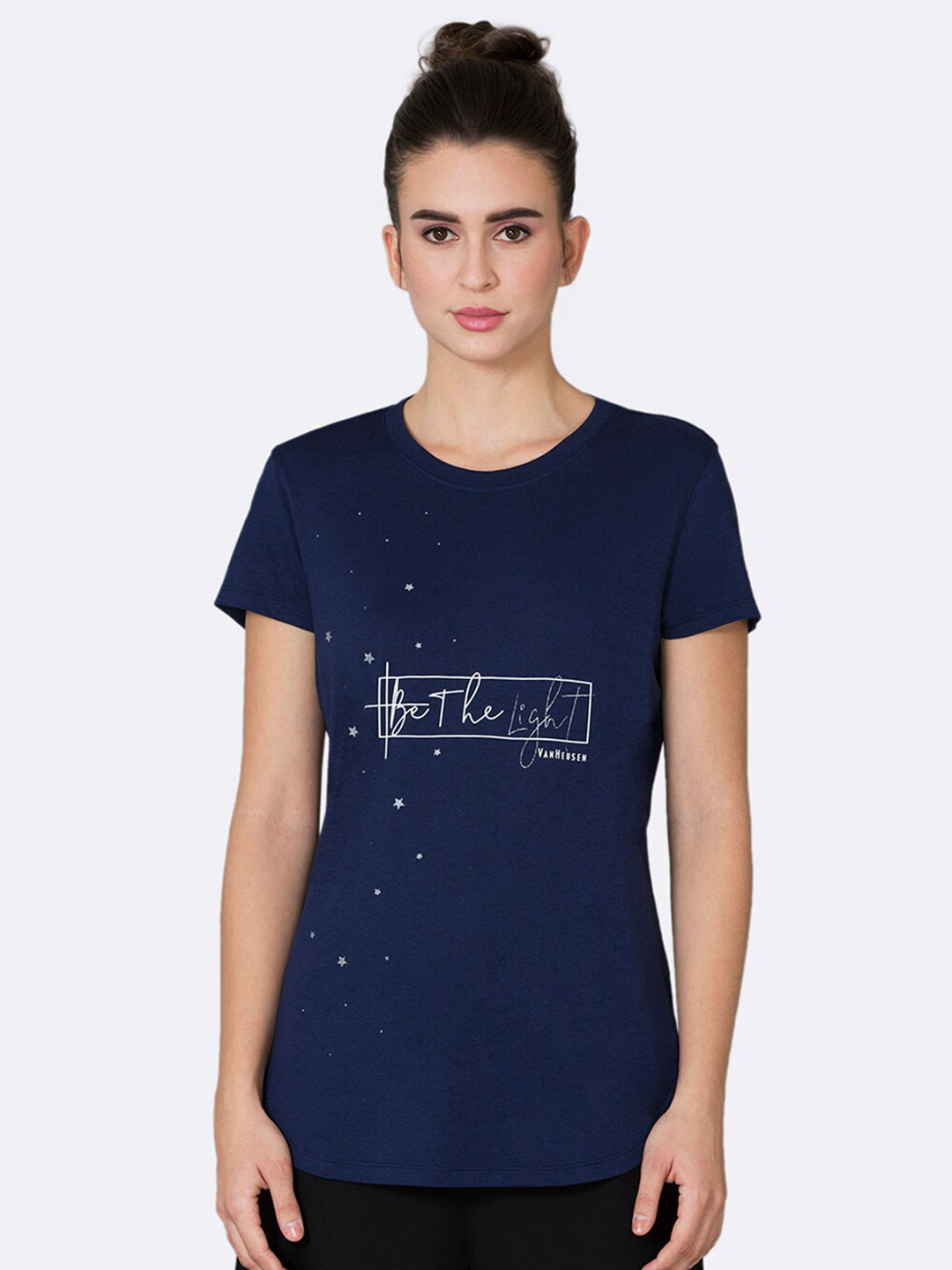 

Van Heusen Women Navy Blue Printed T-shirt