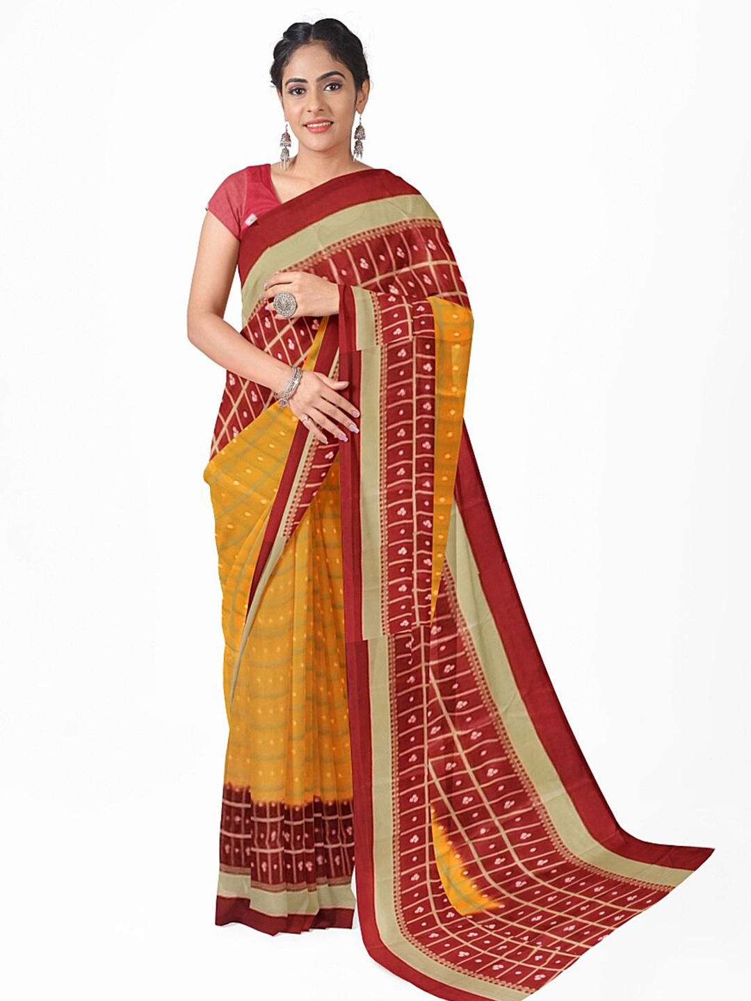 

Silk Bazar Yellow & Red Bandhani Silk Blend Bandhani Saree