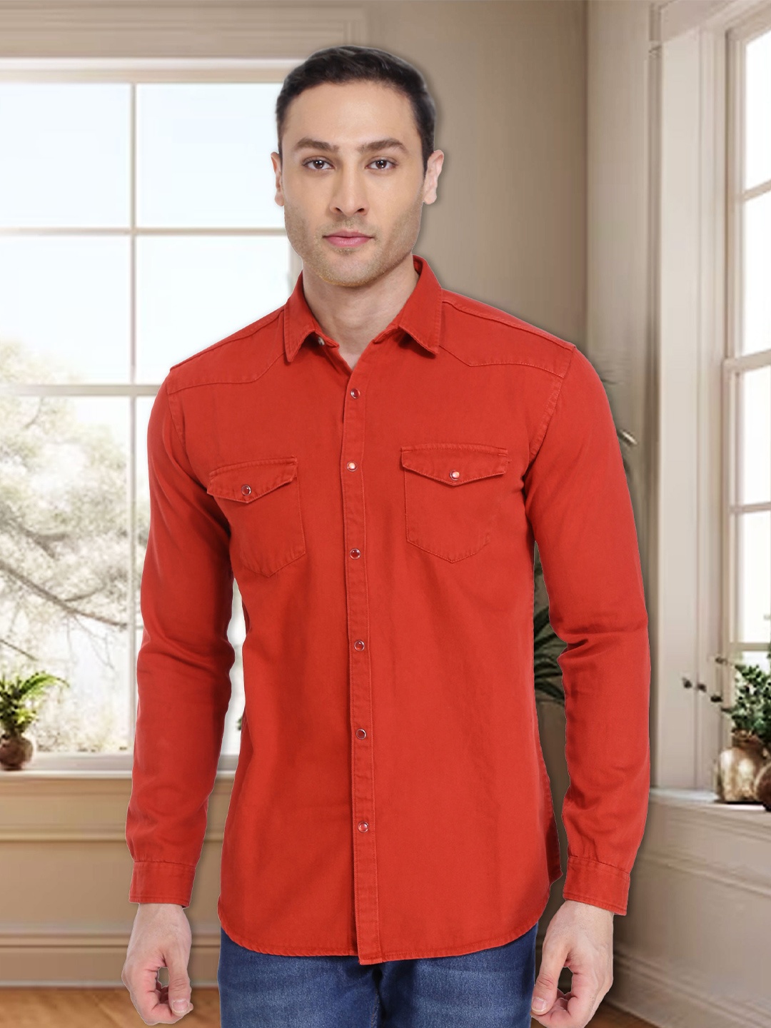 

Kuons Avenue Men Orange Smart Slim Fit Denim Casual Shirt