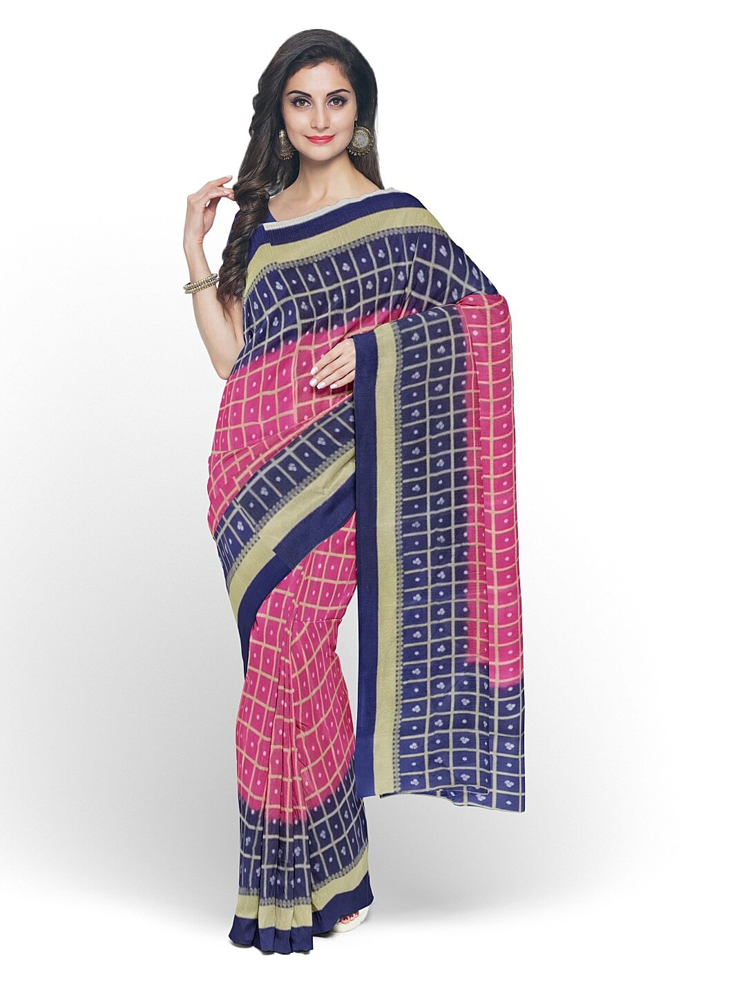 

Silk Bazar Pink & Navy Blue Bandhani Printed Saree