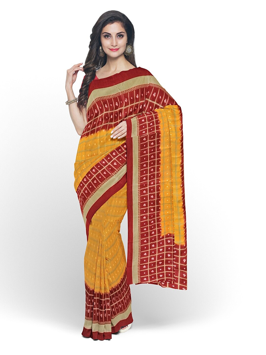 

Silk Bazar Yellow & Red Bandhani Silk Blend Bandhani Saree