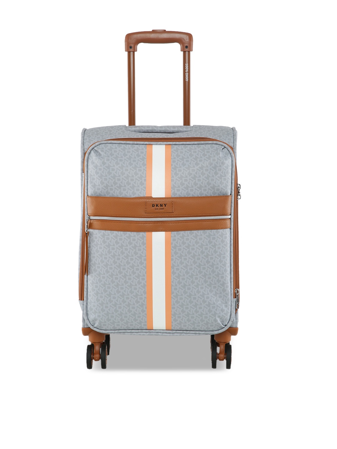 

DKNY SIGNATURE STRIPE Grey Textured Cabin Size Trolley Bag